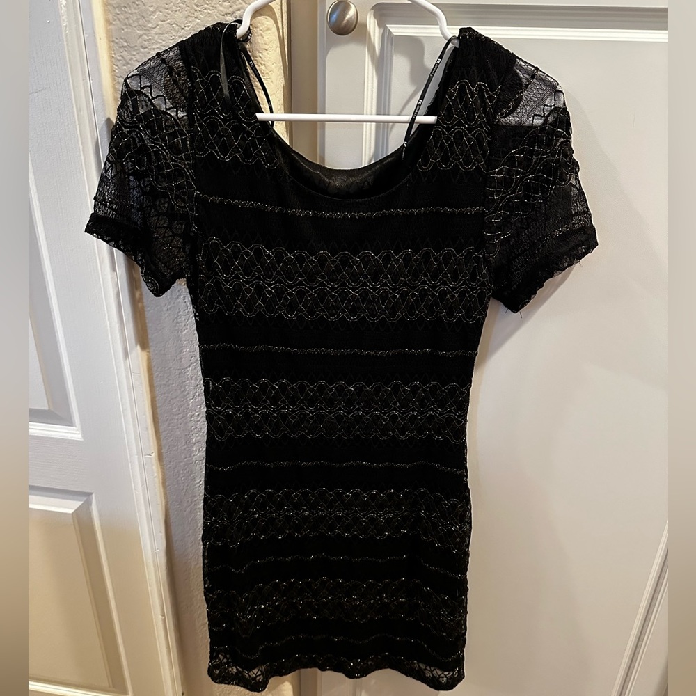 Gold and Black Lace Mini Dress